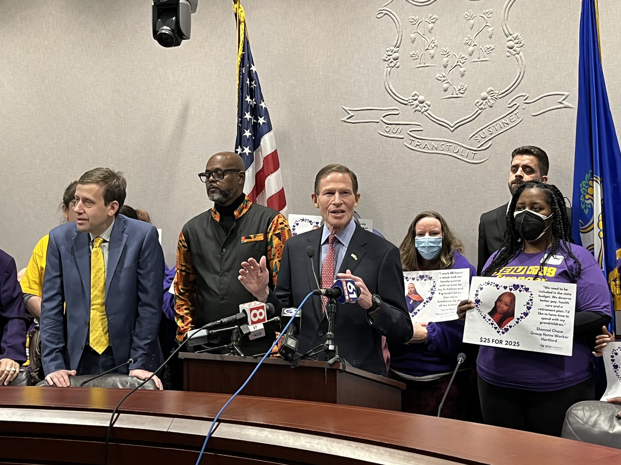 Blumenthal highlighted federal efforts to increase pay for home and community-based care workers during SEIU 1199’s Support Long Term Care Workers campaign kickoff.